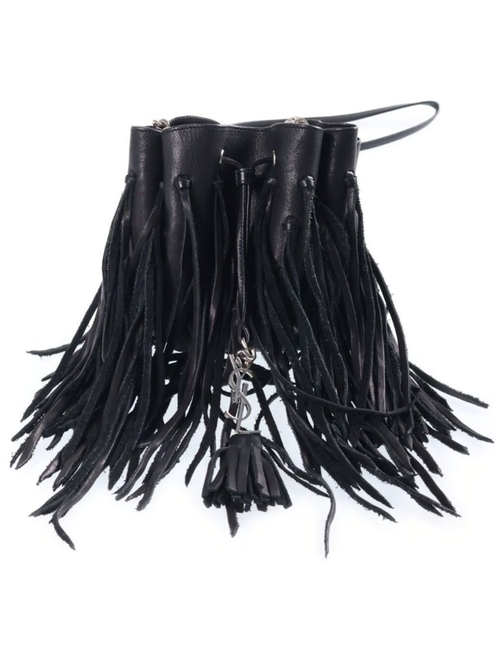 Saint Laurent Paris Fringe Bag Lauren Logo Design Leather Back Black